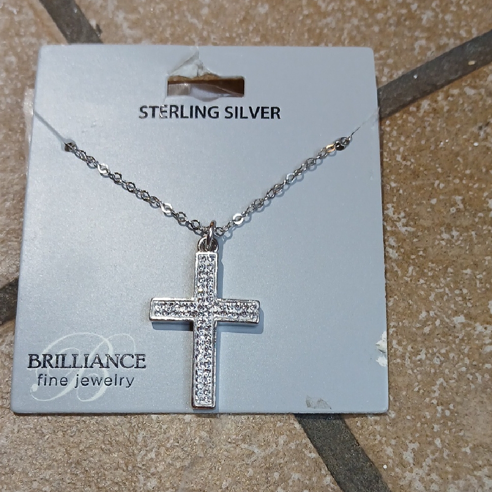Sterling Silver Cross Necklace 16"